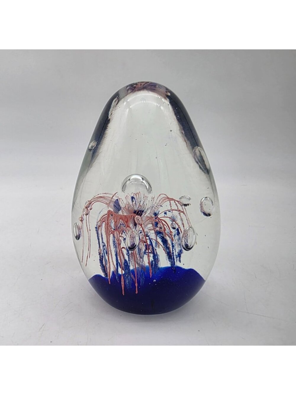 Vintage Paperweight With Abstract Blue & Pink Jellyfish Design 3.5"